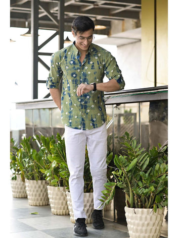 Green Bandhani Cotton Shirt